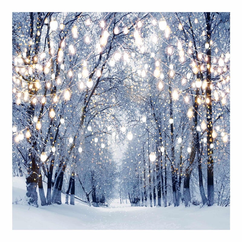 Funnytree 8x8ft Winter Scene Backdrop Wonderland Snowflake Photography Background Bokeh Glitter White Snow Forest Christmas Party Decoration Tree Landscape Kids Photobooth Photo Studio Props - Image 1
